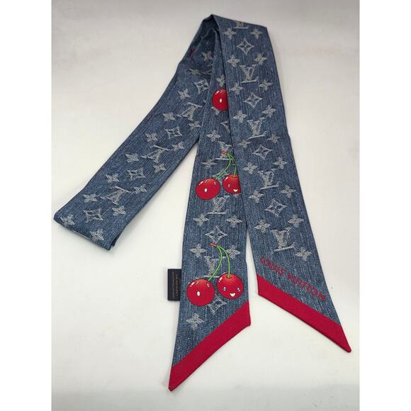 Louis Vuitton Blue LV X TM Silk Monogram Cerises Bandeau Denim - Picture 8 of 11